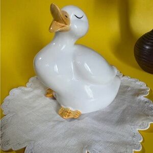 Vintage White and Gold Duck Figurine